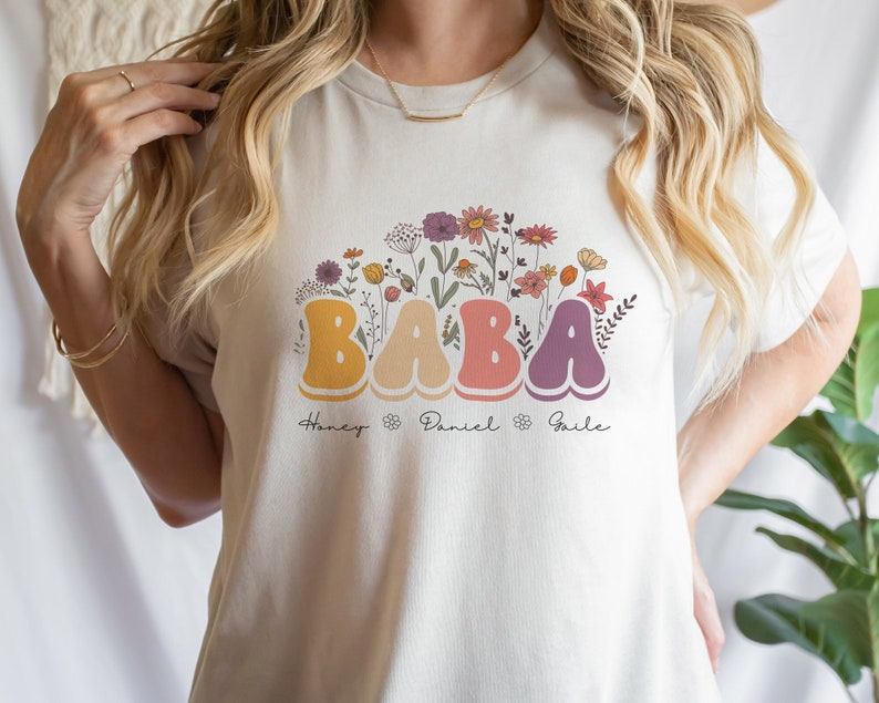 Custom Baba Floral Shirt, Personalized Mother's Day TShirt, Baba With Grandkid Names Apparel,