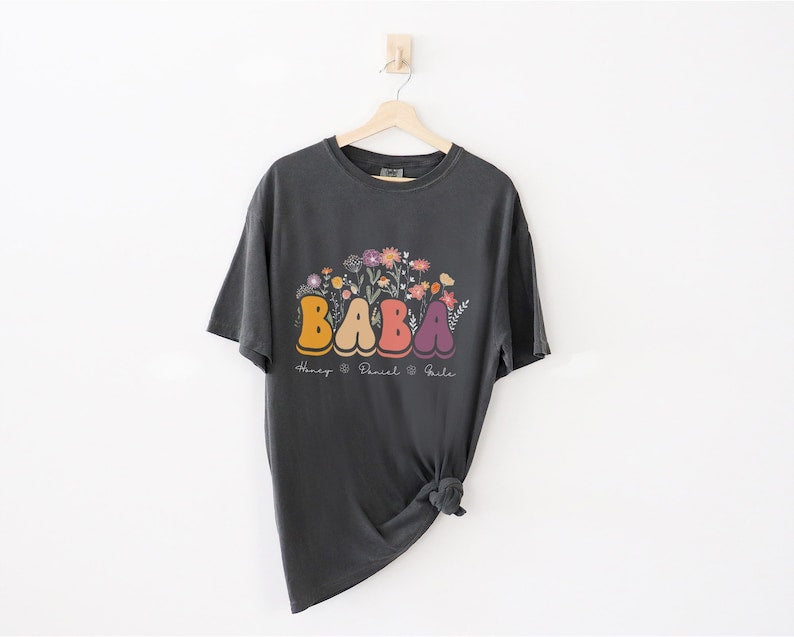 Custom Baba Floral Comfort Colors Shirt, Personalized Mother's Day TShirt